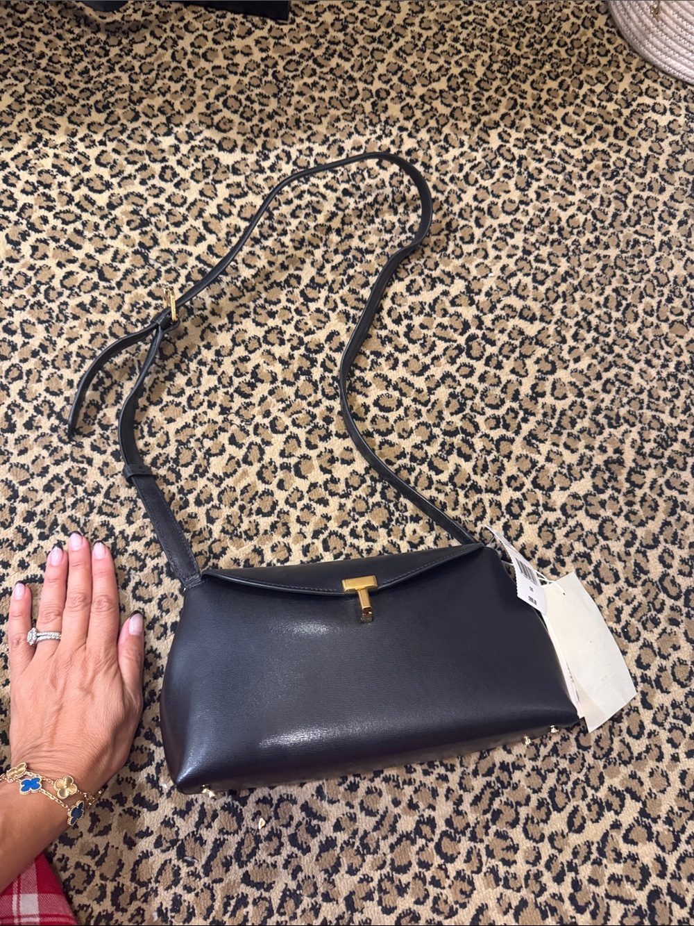 Toteme Black Leather Shoulder Bag with Gold Accent
